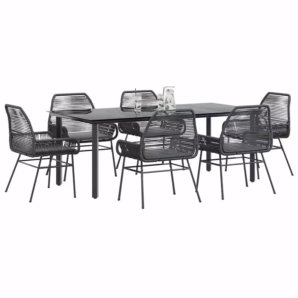 Set da giardino vidaXL in 7 pezzi in polyrattan e vetro nero e grigio con design moderno
