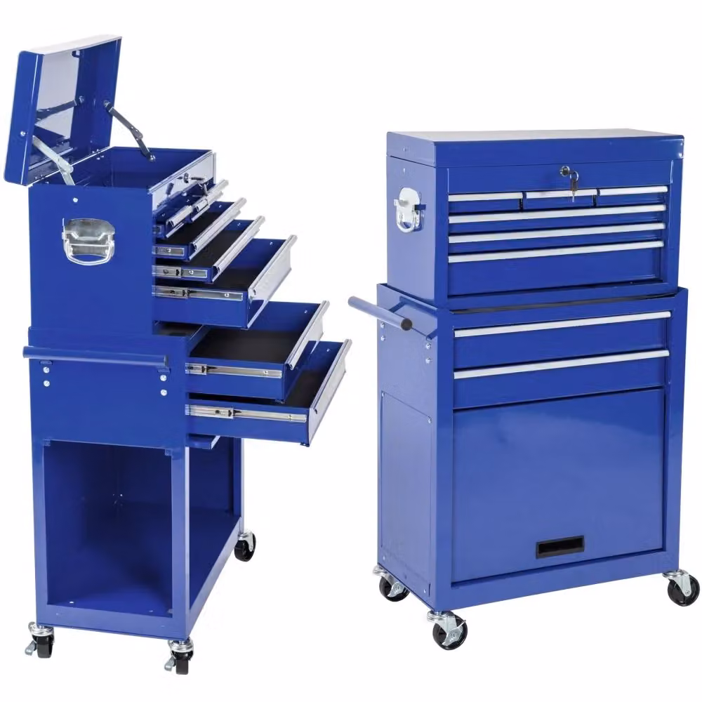 Carrello da officina blu con 8 cassetti in acciaio e plastica, L: 70,0 cm, P: 44,2 cm, H: 89,7 cm – 2