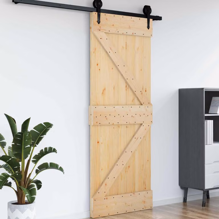 Porta vidaXL NARVIK in legno di pino solido non trattato, colore marrone/beige, L: 95 cm, H: 210 cm
