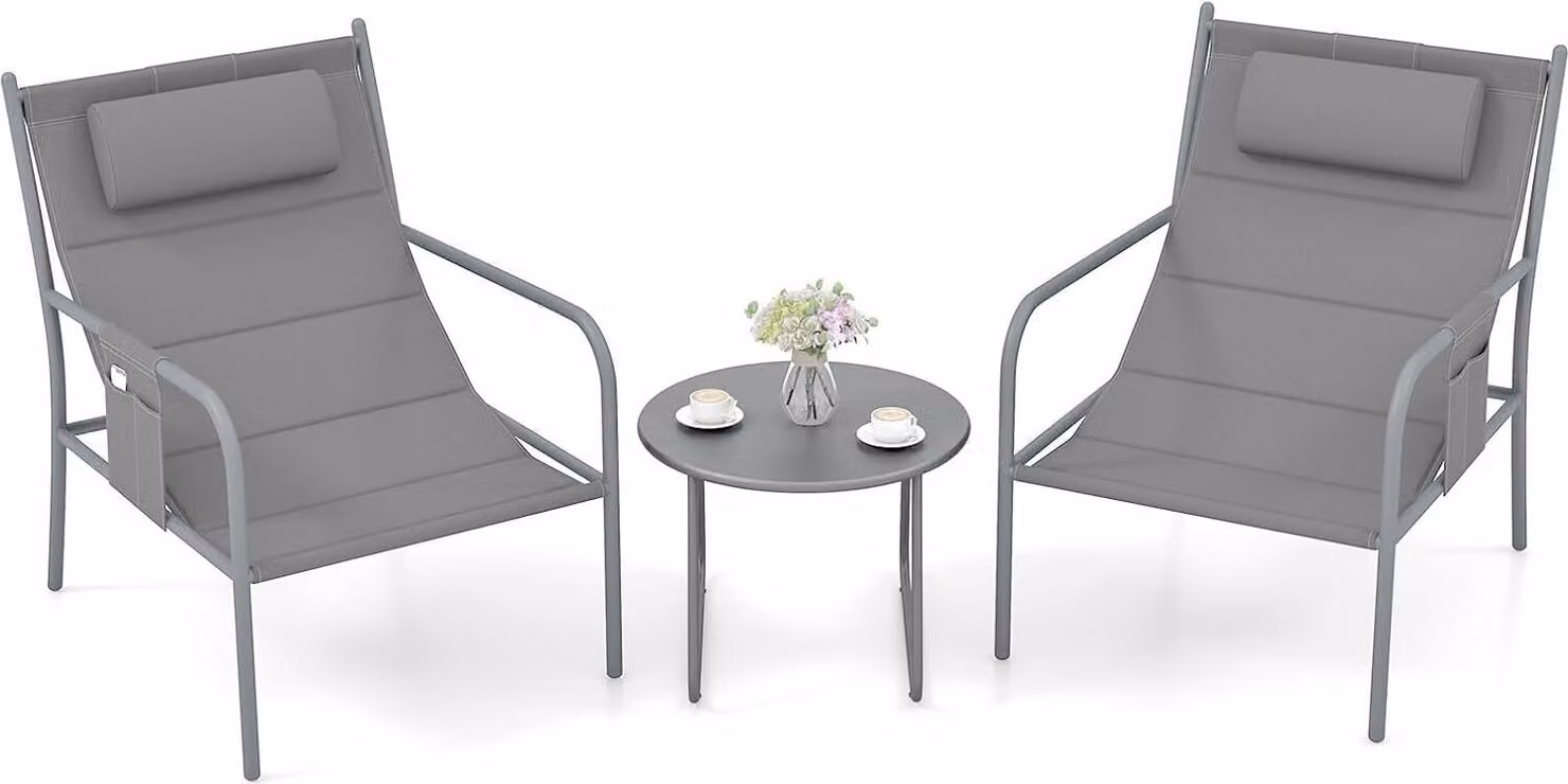 Set da balcone KOMFOTTEU da 3 pezzi, set di mobili da balcone con 2 sedie da giardino e tavolino, set di mobili da giardino in ferro e tessuto sling, set di sedute da giardino per balcone e terrazza