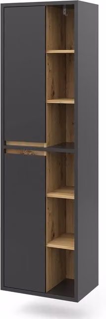 Armadio da bagno Vicco moderno in legno antracite opaco con ante e vani a giorno, L: 50 cm, H: 170 cm – 1