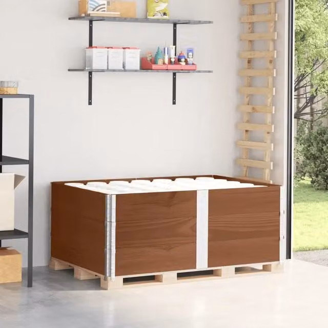 Set di 3 pareti per pallet vidaXL in legno massello di pino, colore marrone, L: 150 cm x P: 100 cm – 1