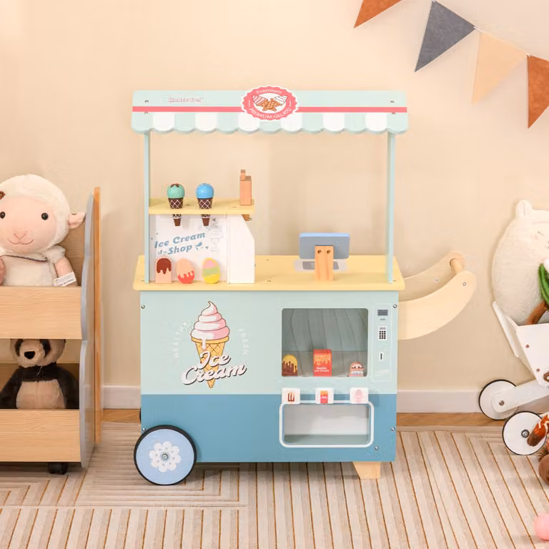 Costway Set gioco di finzione carrello dei gelati con distributore automatico per bambini Ciano