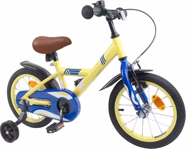 Bicicletta per bambini da 12 pollici gialla con struttura in metallo e pneumatici in gomma