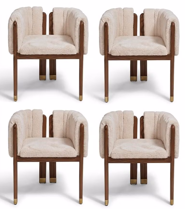 Set di sedie, design beige, rivestimento in tessuto, struttura in legno, eleganti, confortevoli, dal design intramontabile e dallo stile raffinato