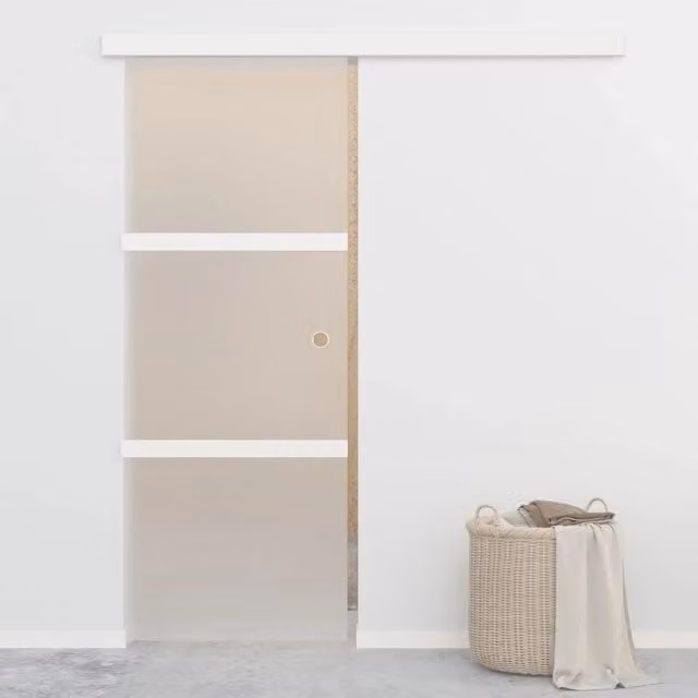Porta Scorrevole vidaXL in Vetro Trasparente e Alluminio Argento L: 76 cm, H: 205 cm