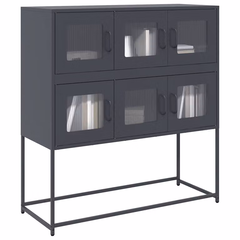 Credenza vidaXL in stile industriale con ante in vetro, colore antracite, L/P/H: 100,5 x 39 x 107 cm