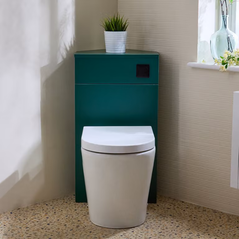 Unità WC Angolare per WC in Verde Scuro con Sanitario Alswear - con Pulsante di Scarico Nero - Cluo