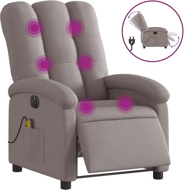 Poltrona Massaggiante | Sedia Relax Reclinabile Elettrica Tortora in Tessuto