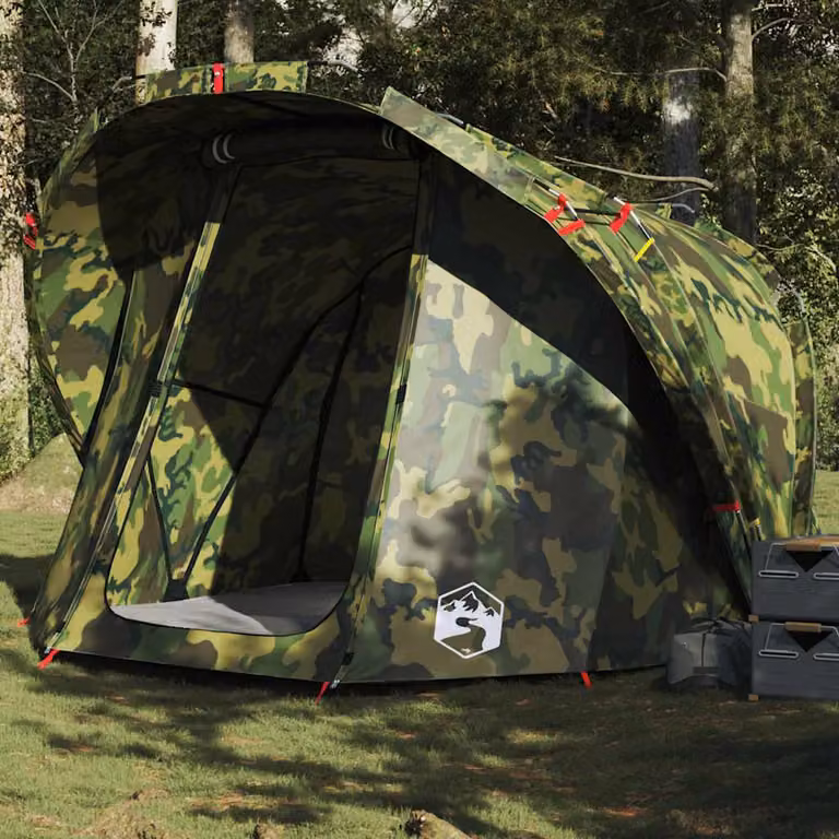Tenda da pesca impermeabile vidaXL per 4 persone, mimetica verde e multicolore
