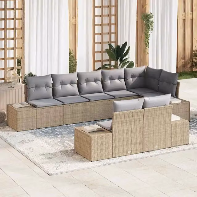 vidaXL Set Divano da Giardino 8 pz in Polyrattan con Cuscini Beige e Grigio