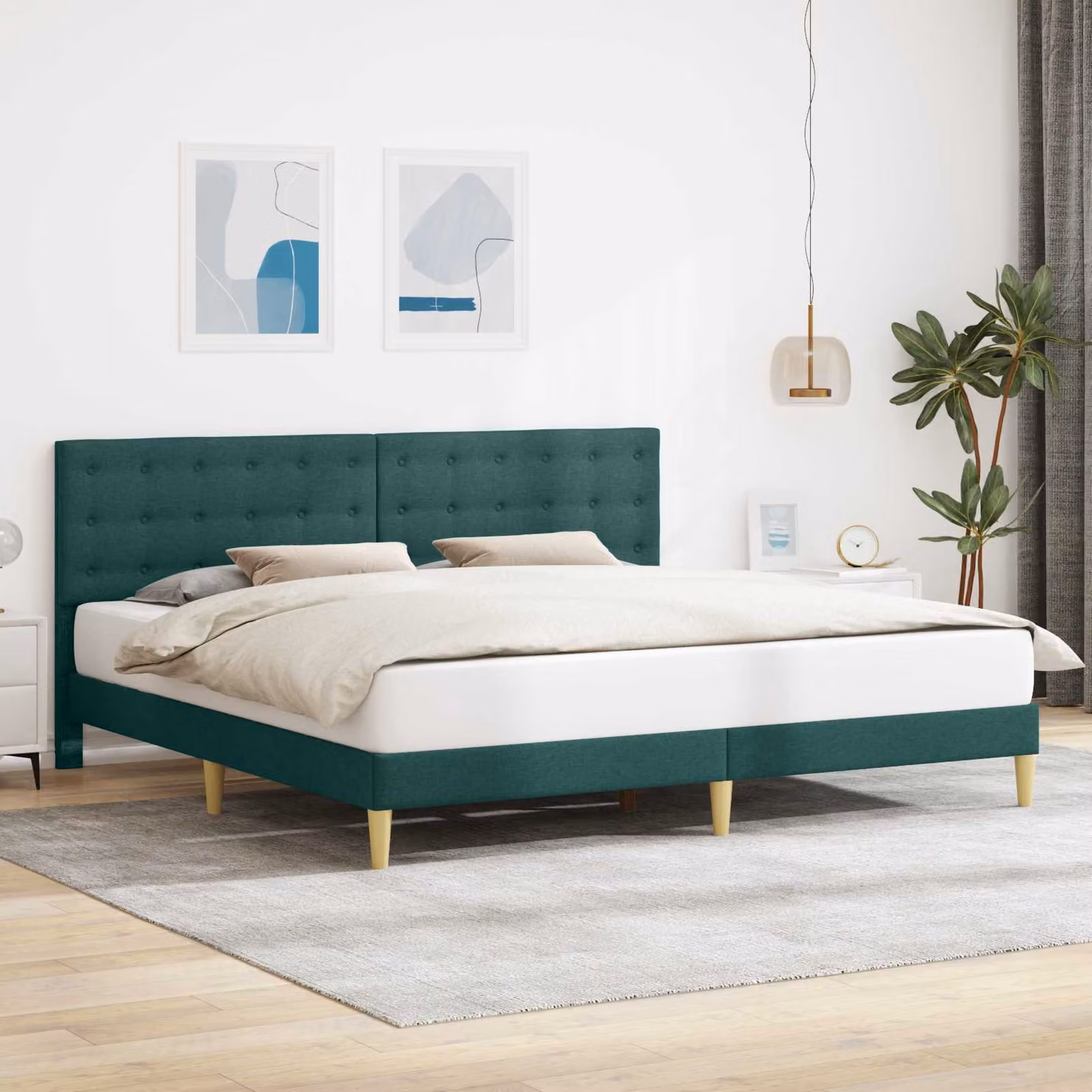 Struttura del letto vidaXL in tessuto verde scuro con telaio in legno e doghe rigide L/P: 180 x 200 cm
