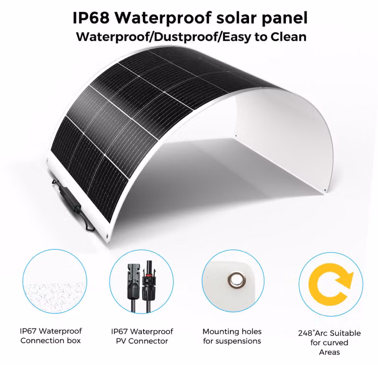 Pannello solare monocristallino da 120W - Flessibile - Caricabatterie da 12V - Ideale per balconi e viaggi