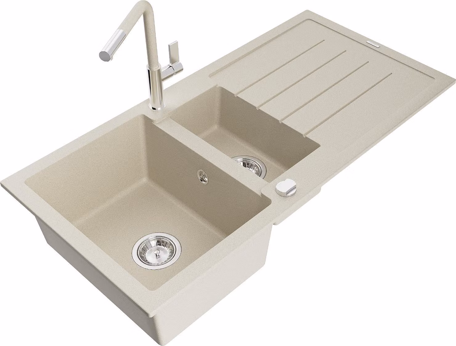 Mexen Andres lavello in granito 1,5 vasche con gocciolatoio e rubinetto da cucina Flora, beige - 6515-69-670401-09