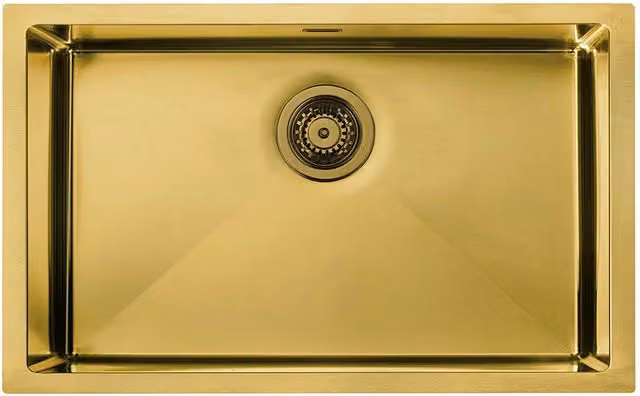 Lavello IRIDE F3 con una vasca in acciaio inox color oro, installazione slim, sottotop o filotop, L: 77 cm, P: 45 cm, H: 19 cm