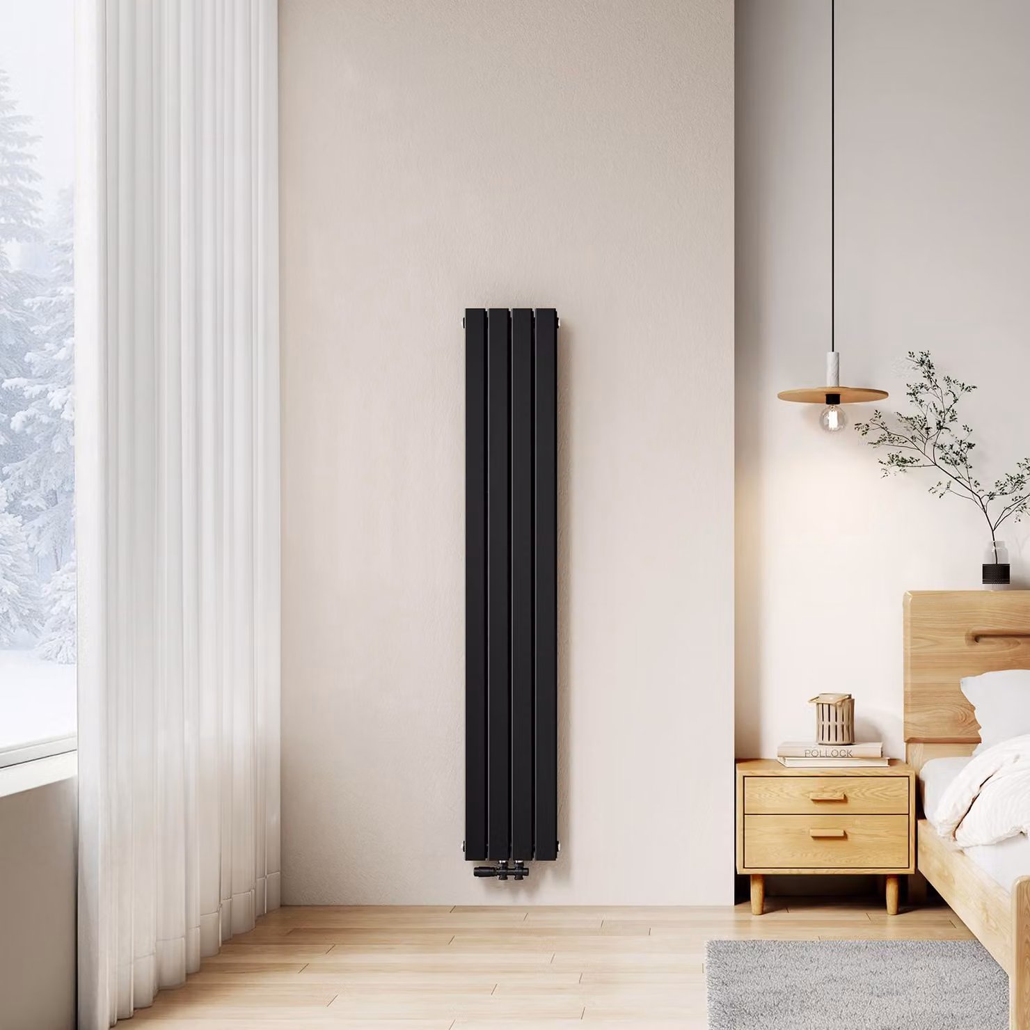 Radiatore a pannello design, a due strati, colore nero, dimensioni 180 x 30,4 cm, potenza 1082 W