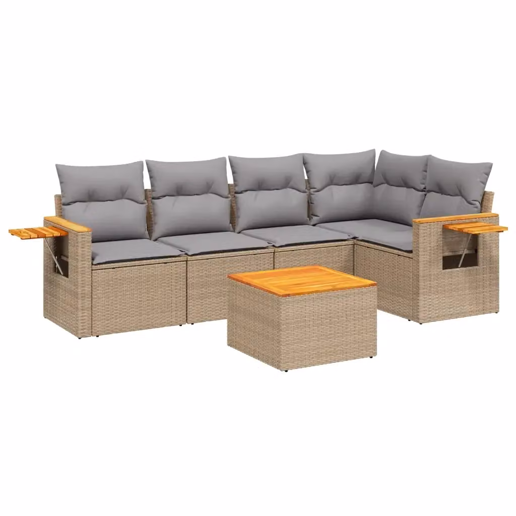vidaXL Set Divano da Giardino 6 pz a L con Cuscini Beige in Polyrattan e Tavolino da Esterno – 2
