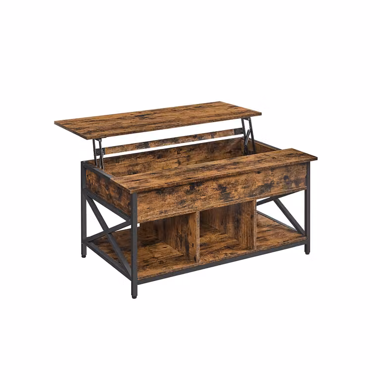 Tavolino da Caffè con Piano Sollevabile con Spazio Aperto e Nascosto, Marrone Vintage + Nero / 60 x 100 x (48-62) cm