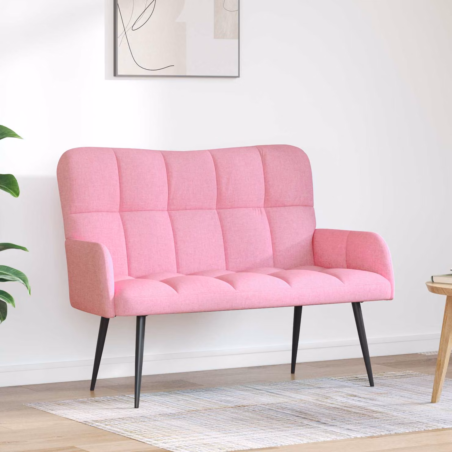 vidaXL Divano a 2 Posti Moderno in Tessuto Rosa L: 115 cm, P: 61 cm, H: 87 cm