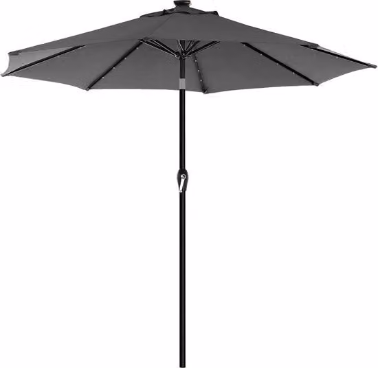 Parasole con illuminazione solare LED - Ombrellone - Ombrello - Protezione UV UPF 50+ - Diametro 3m - Grigio