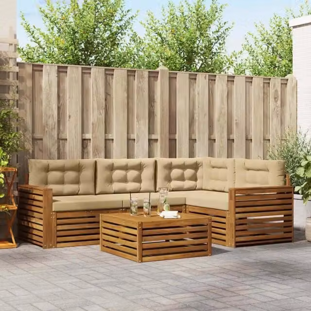 Set di divani da esterno 5 pz Naturale e Beige 3373428