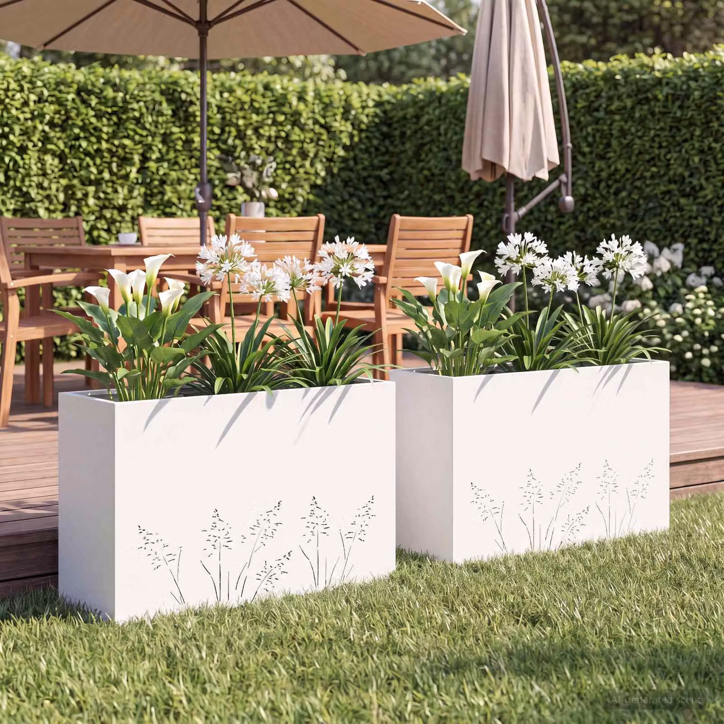Set di 2 vasi da giardino vidaXL in metallo bianco L 80 cm x P 20 cm x H 49 cm