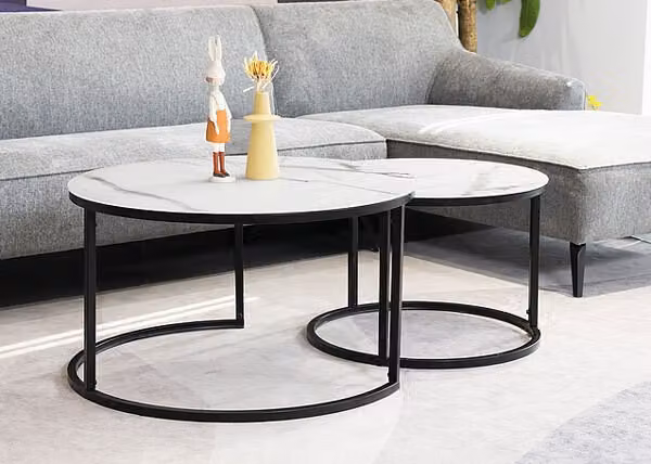 set di 2 tavolini da salotto Tavolo Atlanta C 80x80cm 60x60cm marmo bianco nero