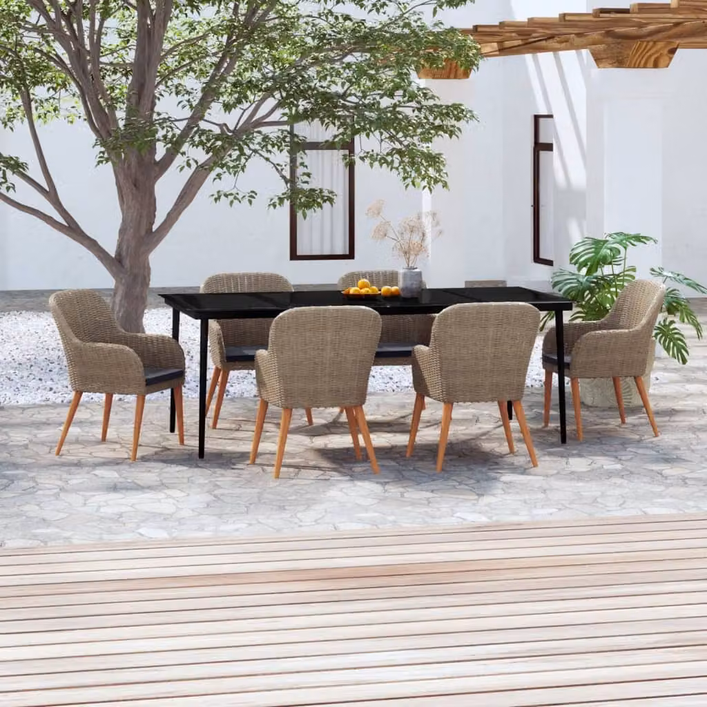 The Living Store Set da pranzo da giardino 7 pezzi con cuscini marrone