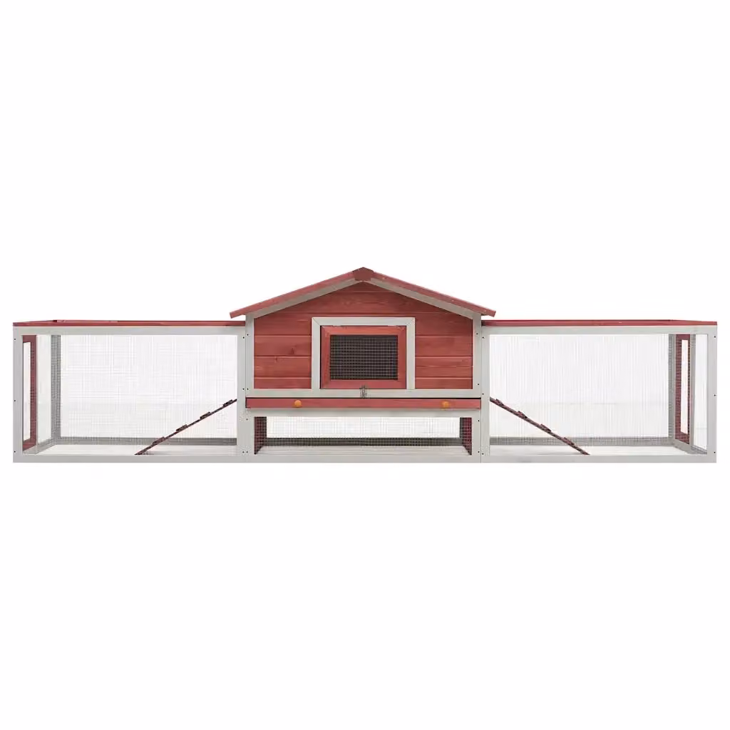 Conigliera vidaXL in legno di pino e abete, colore rosso e bianco, resistente alle intemperie, L: 310 cm, P: 70 cm, H: 87 cm – 2