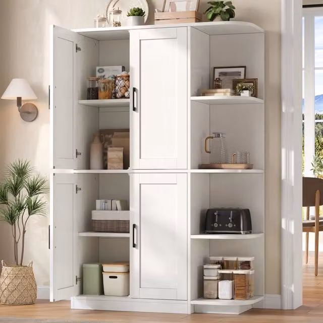 Desviae Dispensa alta con 4 ante e 4 vani aperti ripiani regolabili in MDF bianco per cucina 103 × 40 × 163 cm