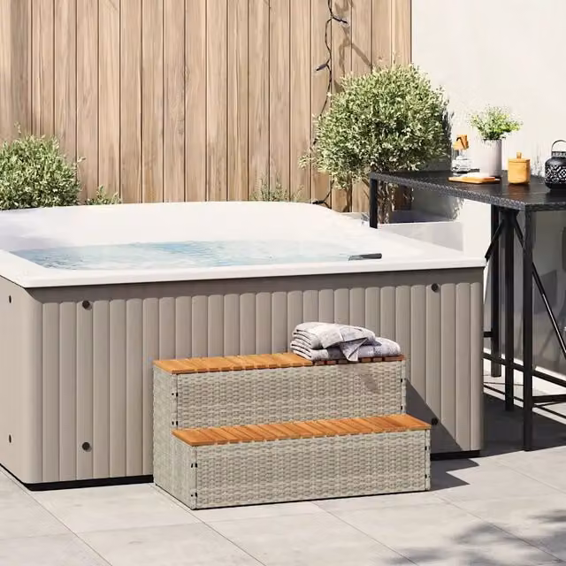 Bordo per vasca idromassaggio vidaXL in polyrattan e legno di acacia massello, colore grigio