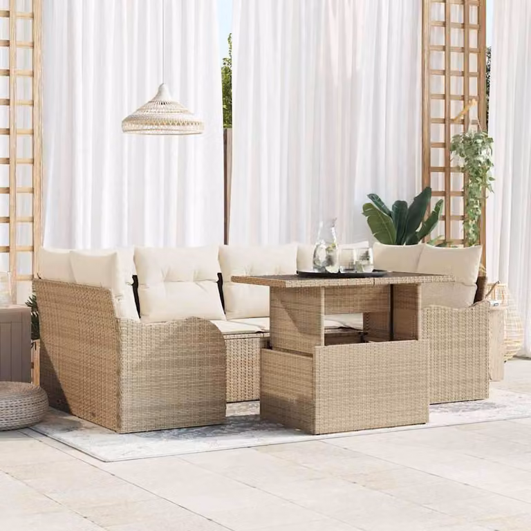 Maison Exclusive - Set Divano da Giardino con cuscino 7 pcs Beige Poly Rattan