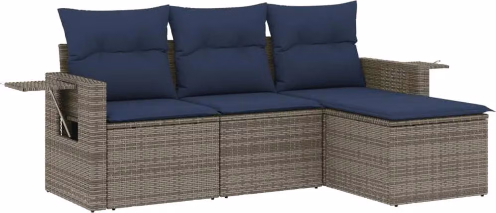 Set Divani da Giardino 4 pz con Cuscini Grigio in Polyrattan