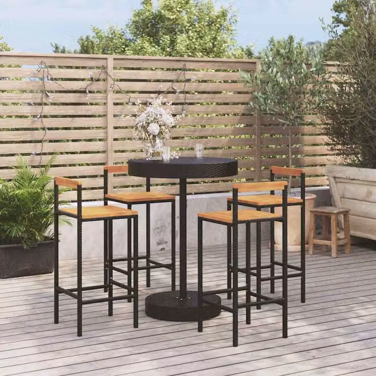 vidaXL Set Bar Giardino 5 pz Nero in Polyrattan e Legno di Acacia