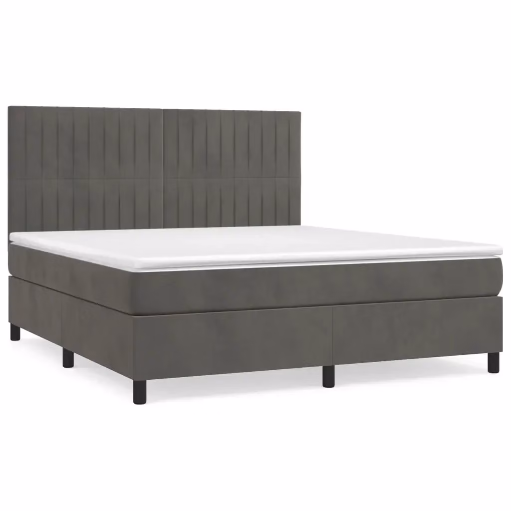Letto Ibrido con Giroletto a Molle e Materasso vidaXL in Velluto Grigio e Bianco L/P/H: 160 x 200 x 118 cm – 2