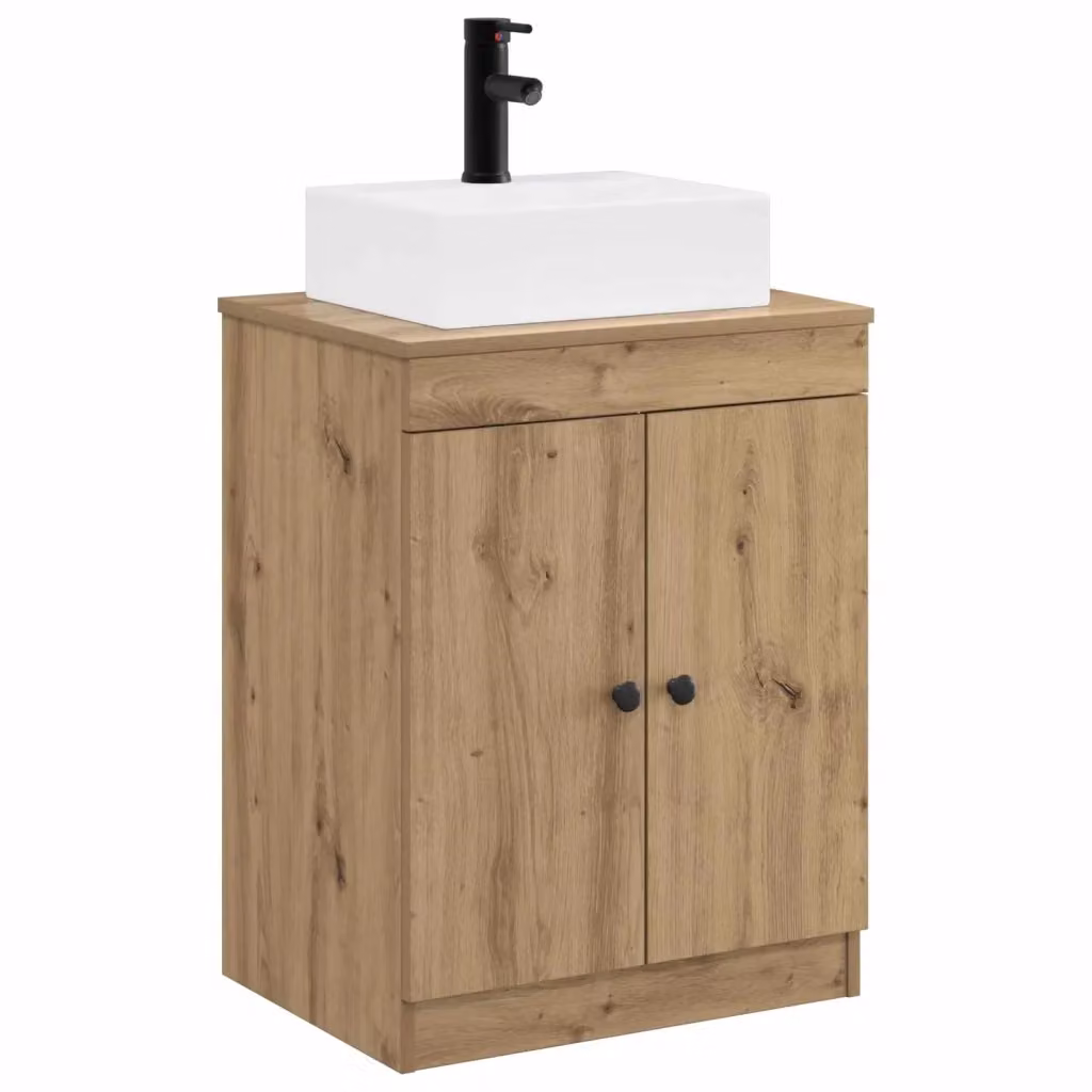Set di mobili per il bagno moderno vidaXL in legno e MDF color rovere marrone con ante a battente e ripiani interni L/P/H: 70 x 26,02 x 41 cm – 2