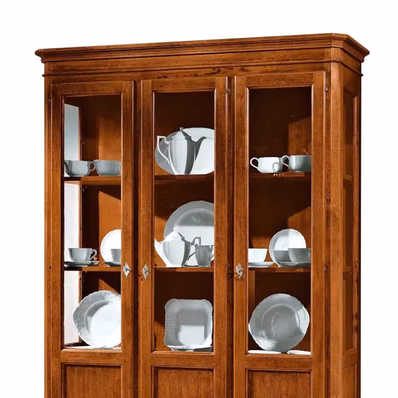 Vetrina in legno stile arte povera con 3 ante in vetro Mobili 2G colore noce L: 144 cm, P: 45 cm, H: 200 cm – 4