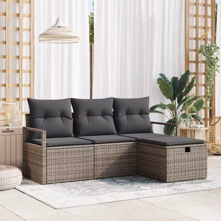 Maison Exclusive - Set da giardino composto da 4 pezzi, divano in rattan sintetico, colore grigio