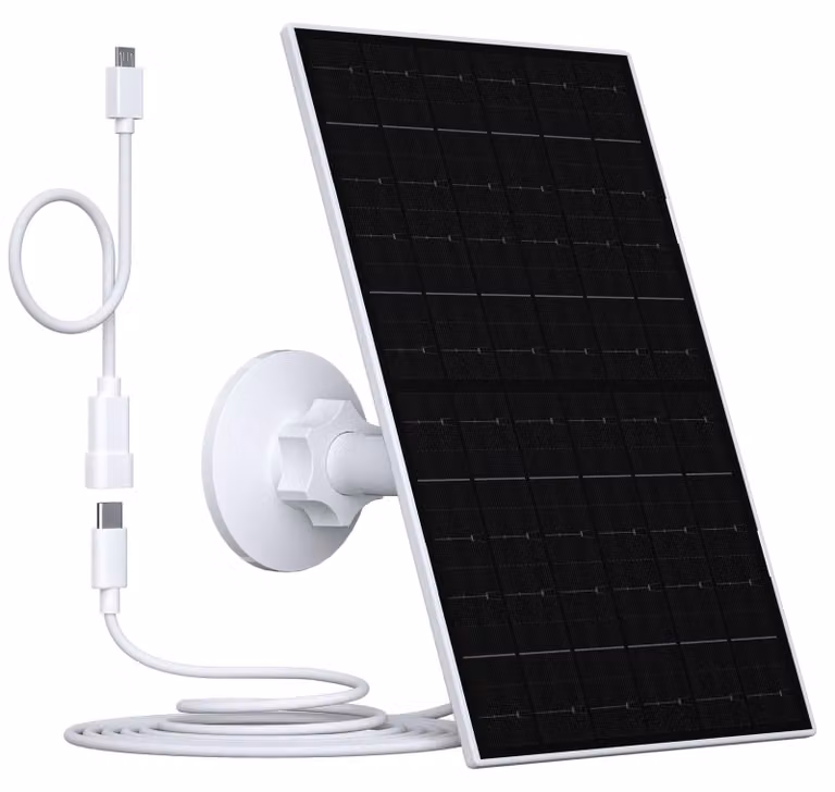Pannello solare da 7W per telecamere Eufy, grado di protezione IP66, connettore USB-C e supporto a 360°