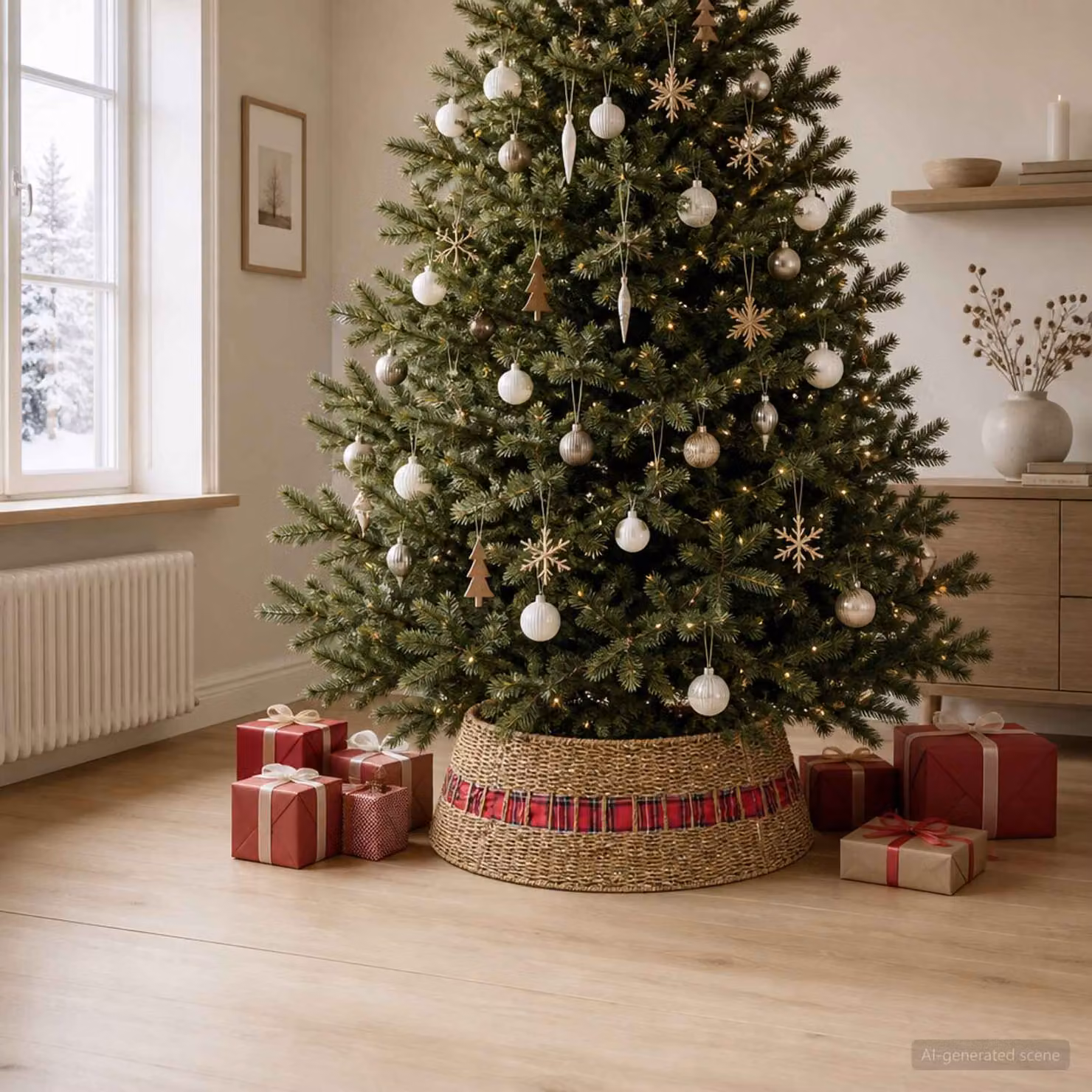 vidaXL Collare per Albero di Natale Rotondo Naturale Ø 105 x 28 cm