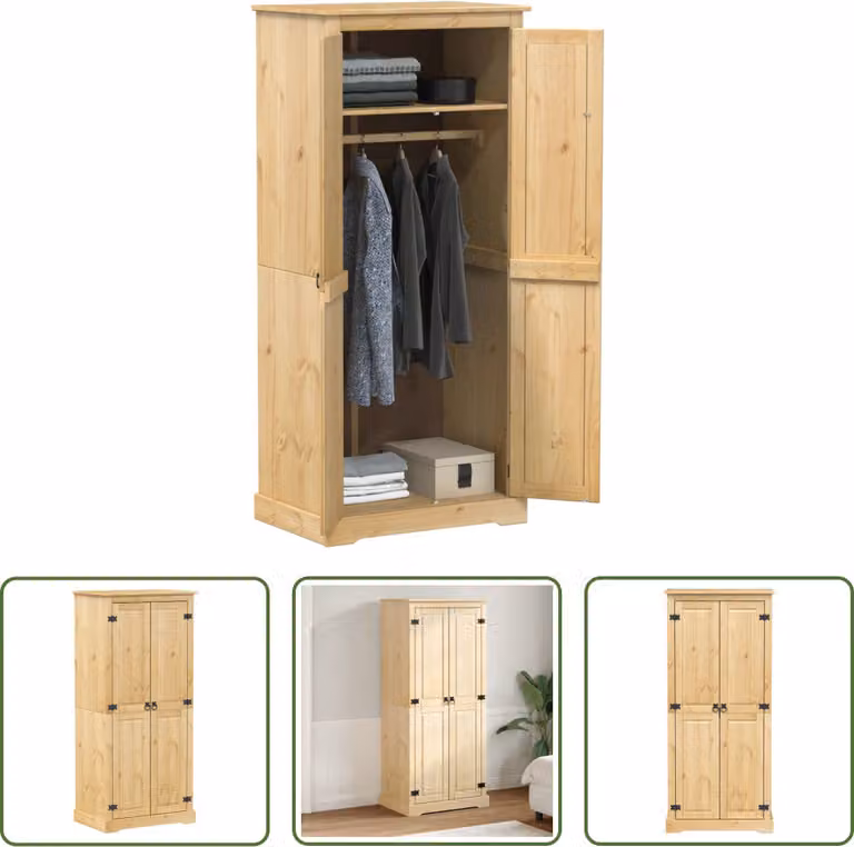 The Living Store Armadio  76x50x170 cm in legno di pino massiccio