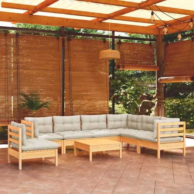 Set Divani da Giardino 8 pz con Cuscini Crema Massello di Pino 3096725