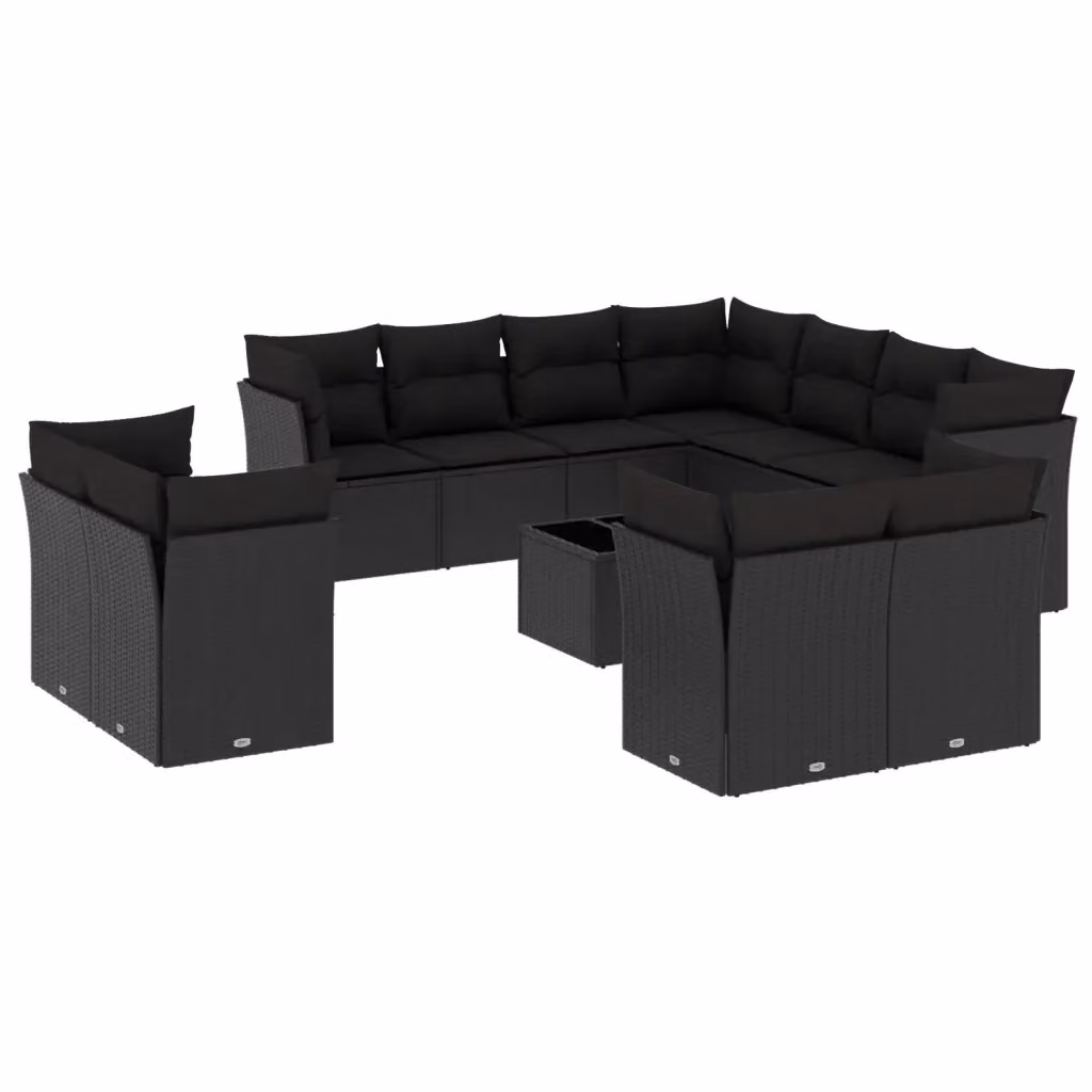 Set di divani da giardino VIDAXL a forma di U in polyrattan nero con cuscini, 12 pezzi – 2