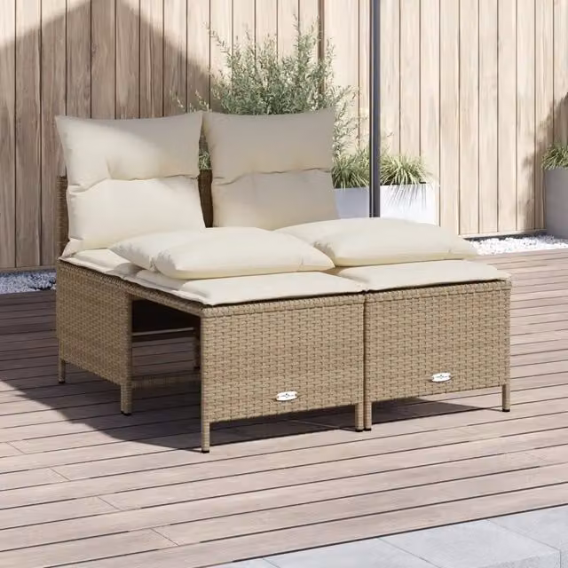 Set Divano da Giardino a L vidaXL con Cuscini Beige e Struttura in Metallo e Polyrattan – 1