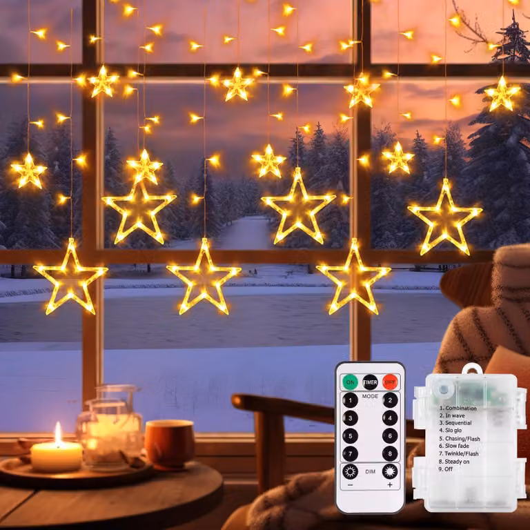 138 luci a LED a forma di tenda, lunghezza 3,5 metri, luce bianco caldo, grado di protezione IP65, con telecomando