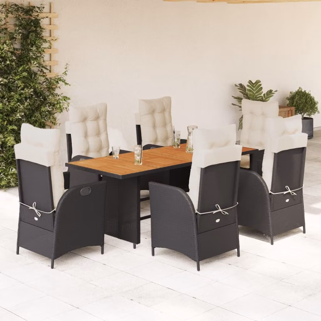 Set da Pranzo da Giardino vidaXL 7 pz in Polyrattan e Legno di Acacia Nero e Bianco – 1