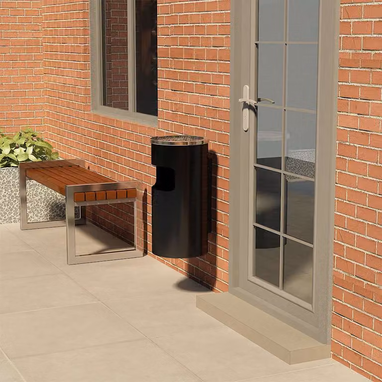 vidaXL Pattumiera da parete con posacenere in acciaio nero da 26 L