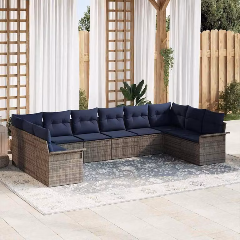 Maison Exclusive - Set da giardino composto da 10 pezzi, divano in rattan sintetico color grigio chiaro