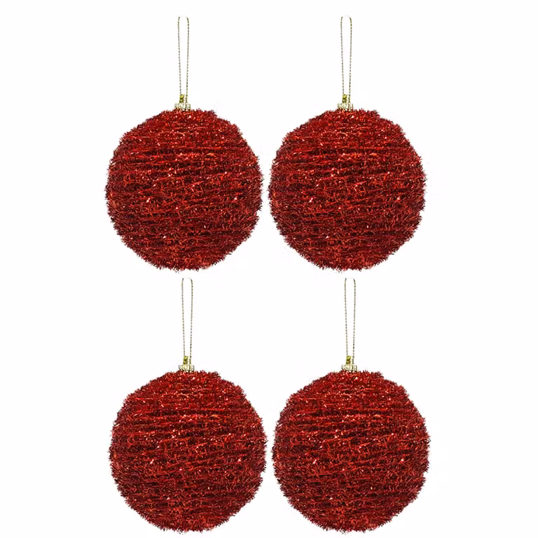 VESTIAMO CASA Set di 4 palline di Natale rosse glitterate con diametro: 10 cm