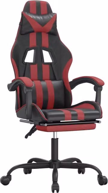 Sedia da Gaming Sportiva in Similpelle con Poggiapiedi e Riposatesta, Colore Nero e Rosso